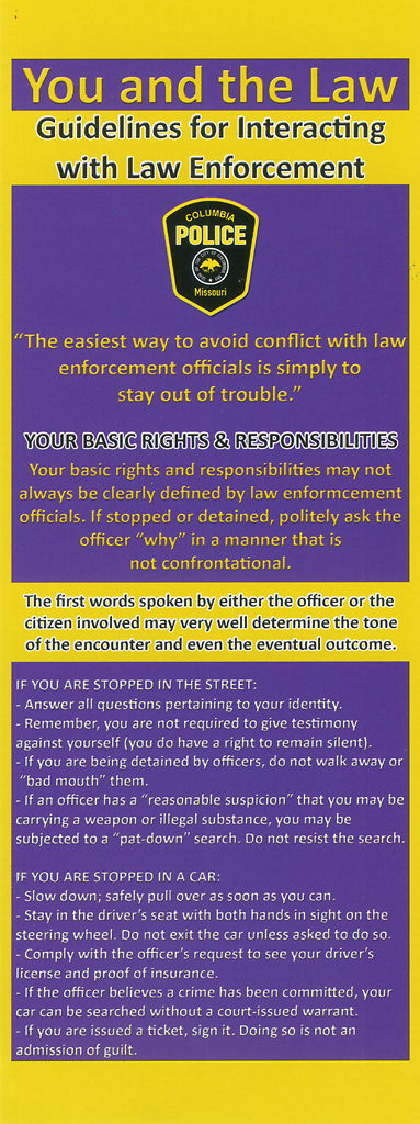 The front of the "You and the Law" handout